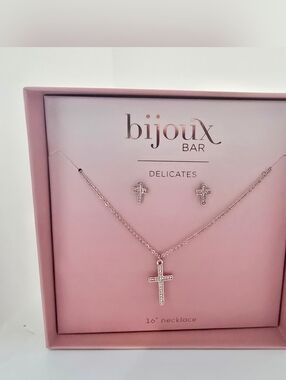 Bijoux Bar Delicates Rose Cross Necklace in Pink